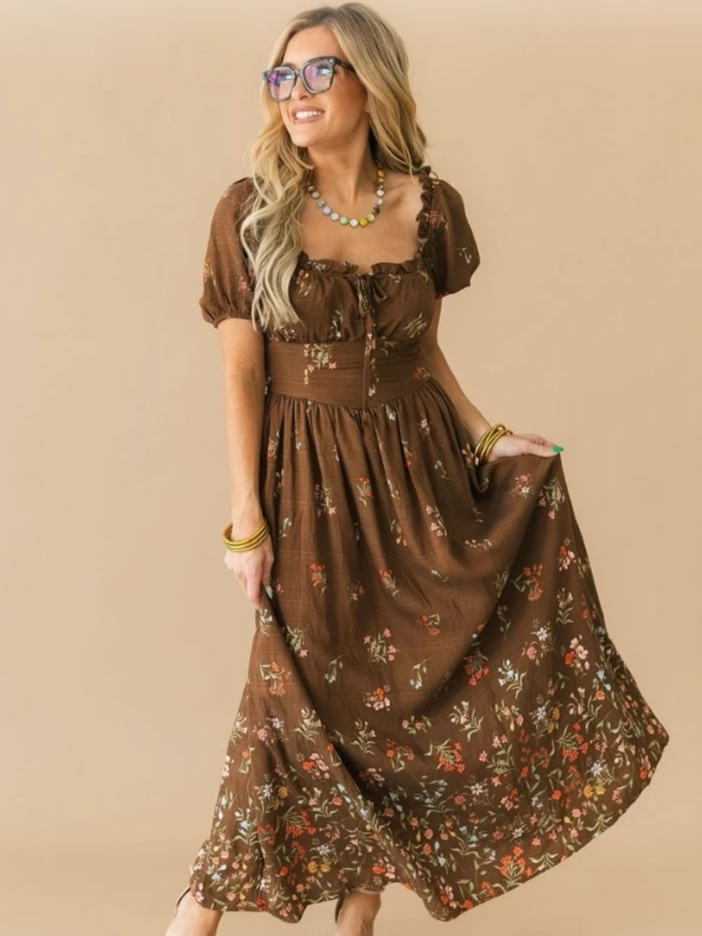 NWT Brown Floral Midi Fall Dress
